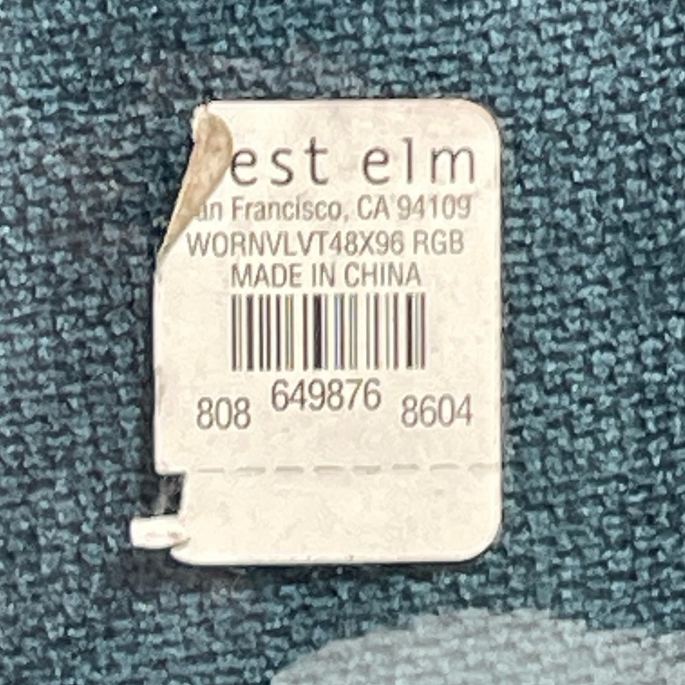 West Elm Worn Velvet Curtain Light Filtering Curtain in Regal Blue 48x96 - Picture 6 of 6